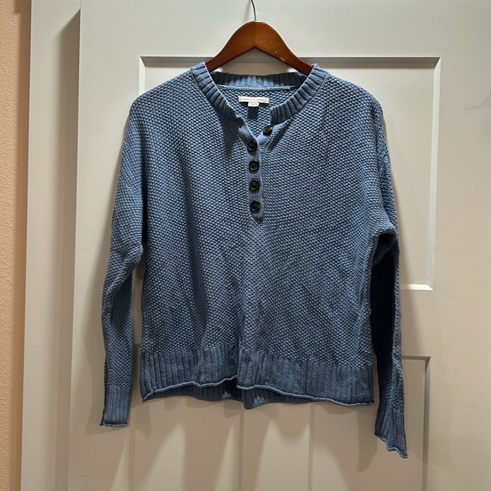 American Eagle Henley Shirt Knit Periwinkle Blue Long Sleeves Cotton Blend